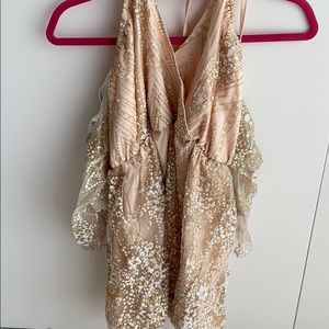 Cream Sparkle off the Shoulder Romper M